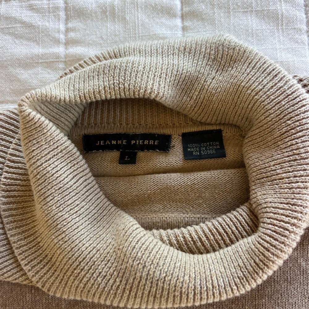 Jeanne Pierre Tan Beige 100% Cotton Turtleneck Raglan Sweater Large - Picture 5 of 6